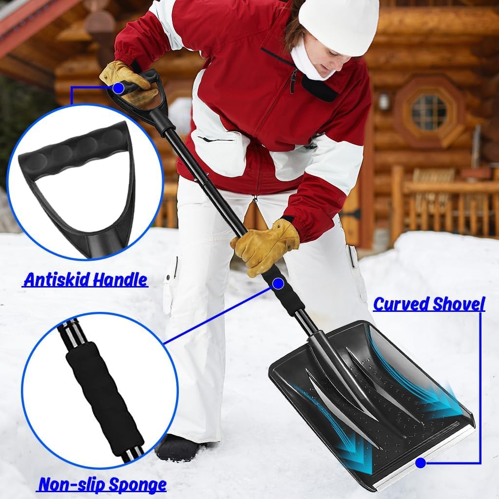 Snow Shovel - Lightweight & Portable - Snow Plow for Car, Driveway & Camping - Black V1189-HB003WSRT00033