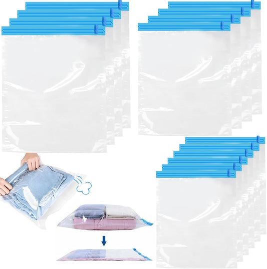 Roll Up Vacuum Bags for Travel - Pack of 14 - Clothing Compression Bags - No Pump Needed - 3 Sizes V1189-HB003WSRT00037