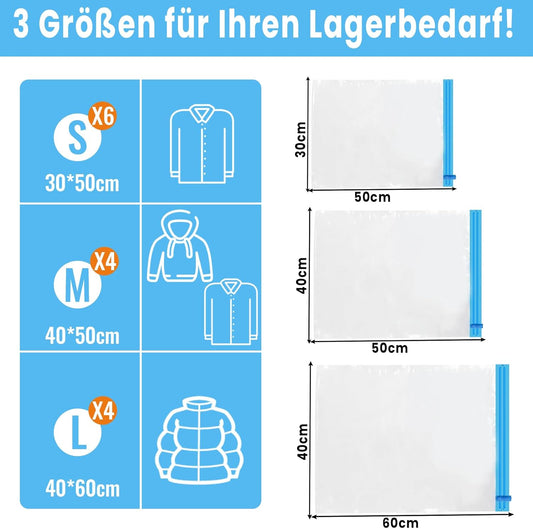 Roll Up Vacuum Bags for Travel - Pack of 14 - Clothing Compression Bags - No Pump Needed - 3 Sizes V1189-HB003WSRT00037