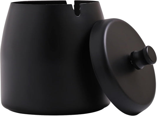 Stainless Steel Ashtray with Lid - Black - 8 cm - Wind Ashtray for Outdoor & Indoor Use - Storm Ashtray V1189-HB003WSRT00049