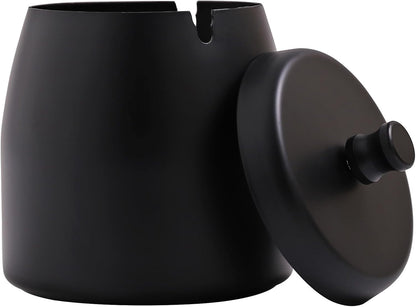 Stainless Steel Ashtray with Lid - Black - 9 cm - Wind Ashtray for Outdoor & Indoor Use - Storm Ashtray V1189-HB003WSRT00050