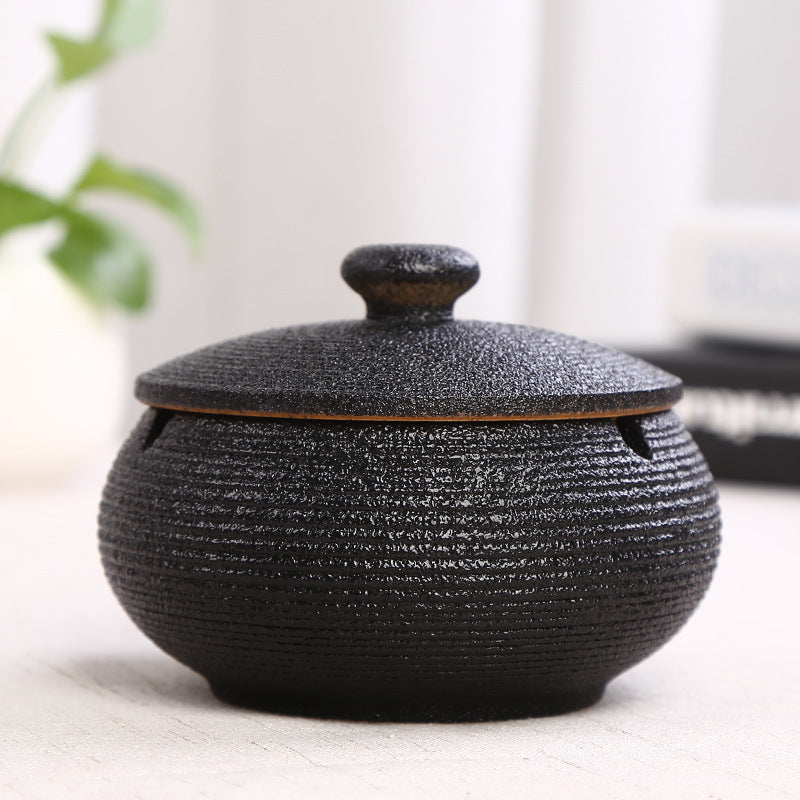 Ceramic Ashtray with Lid - Black - Wind Ashtray for Outdoor & Indoor Use - Decorative & Anti-Odor V1189-HB003WSRT00052