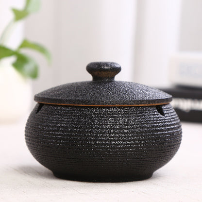 Ceramic Ashtray with Lid - Black - Wind Ashtray for Outdoor & Indoor Use - Decorative & Anti-Odor V1189-HB003WSRT00052