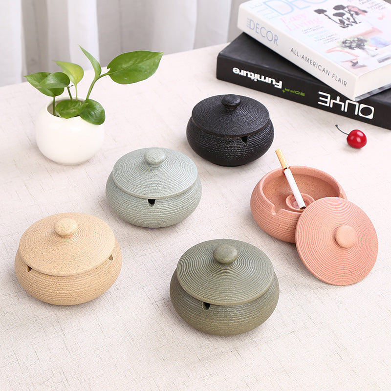 Ceramic Ashtray with Lid - Black - Wind Ashtray for Outdoor & Indoor Use - Decorative & Anti-Odor V1189-HB003WSRT00052
