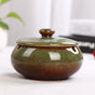 Ceramic Ashtray with Lid - Retro Green/Brown - Wind Ashtray for Outdoor & Indoor Use - Glazed Earthenware V1189-HB003WSRT00055