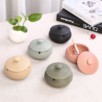 Ceramic Ashtray with Lid - Retro Green/Brown - Wind Ashtray for Outdoor & Indoor Use - Glazed Earthenware V1189-HB003WSRT00055