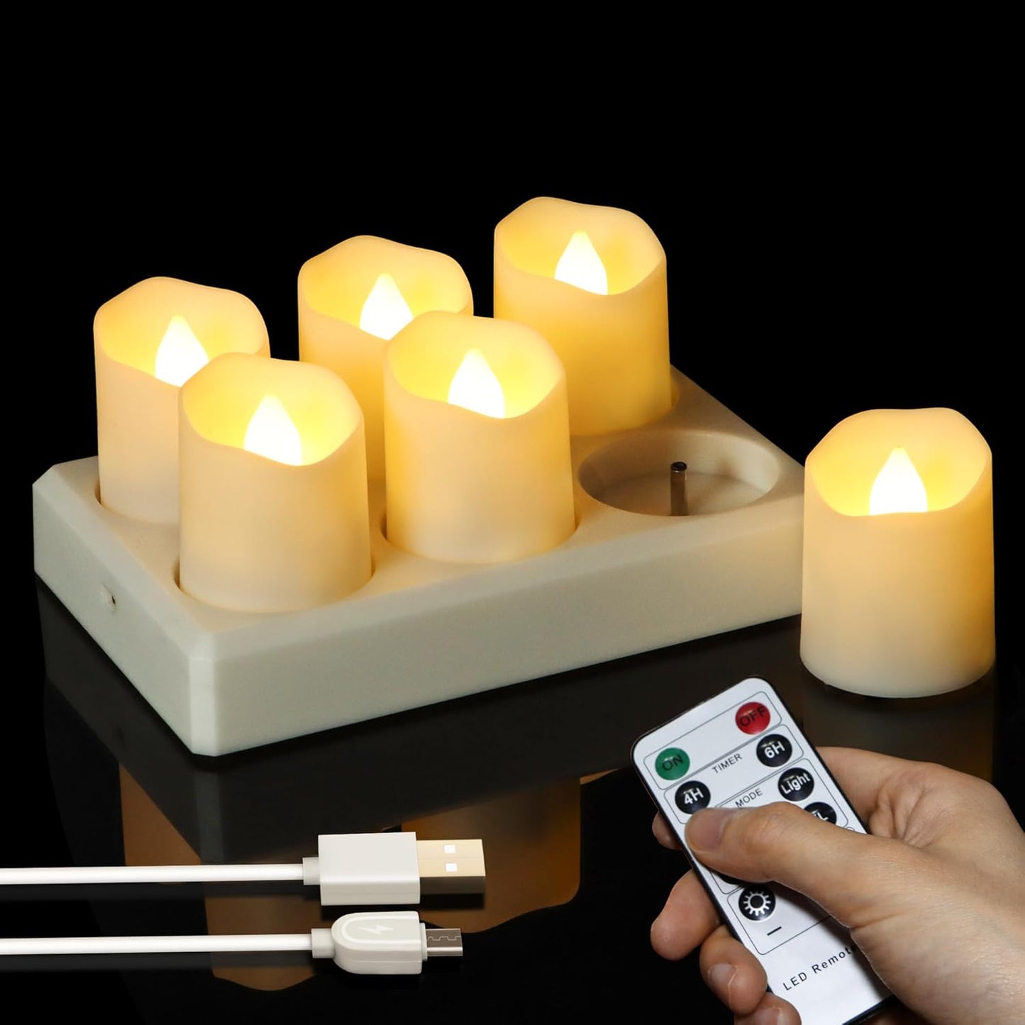 Rechargeable Tea Lights (6 Pieces) - With Charging Station and Timer - Flickering Flame - LED Candles for V1189-HB003WSRU00003