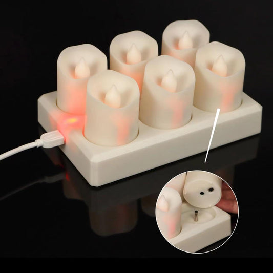 Rechargeable Tea Lights (6 Pieces) - With Charging Station and Timer - Flickering Flame - LED Candles for V1189-HB003WSRU00003