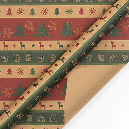 Christmas Wrapping Paper - 6 Sheets - Retro & Vintage Design - Complete Set with 2x Rope, Tape & Stickers - V1189-HB003WSRY00001