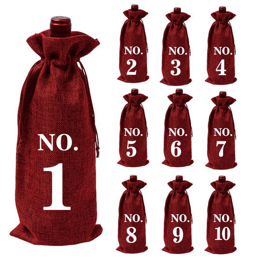 Linen wine bags - jute wine bags - blind tasting - drawstring bags - wine bottle protectors - 10 pieces - red V1189-HB003ZSSG00009