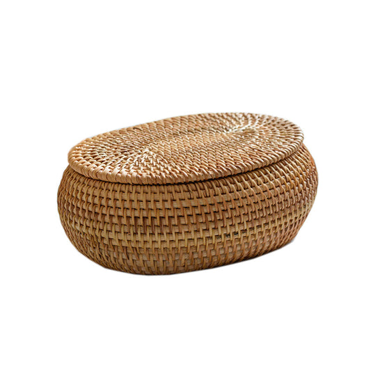 Tea Box - Rattan Storage Box - Hand-woven Storage Box with Lid - Multifunctional Desk Storage Basket - V1189-HB003ZSST00005