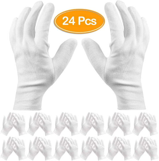 Pack of 24 White Cotton Gloves Work Gloves Cosmetic Hydration Gloves for Dry Hands and Eczema, Jewelry V1189-LWWAL-20260325-00002