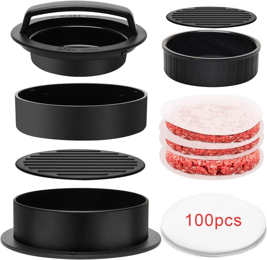 3 in 1 Burger Press Patty Maker,Plutput Hamburger Patty Maker Stuffed Burgers Press with 100p Burger Paper V1189-LWWAL-20260325-00018