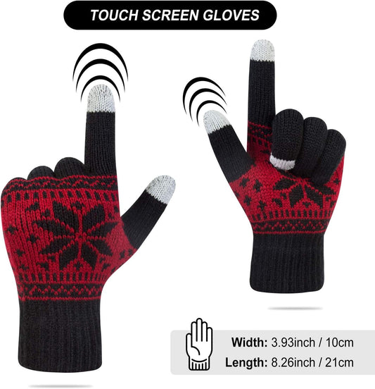 3 Pairs Touch Screen Gloves with Snow Flower Pattern, Warm Knit Winter Gloves Christmas Gifts Stocking V1189-LWWAL-20260325-00025