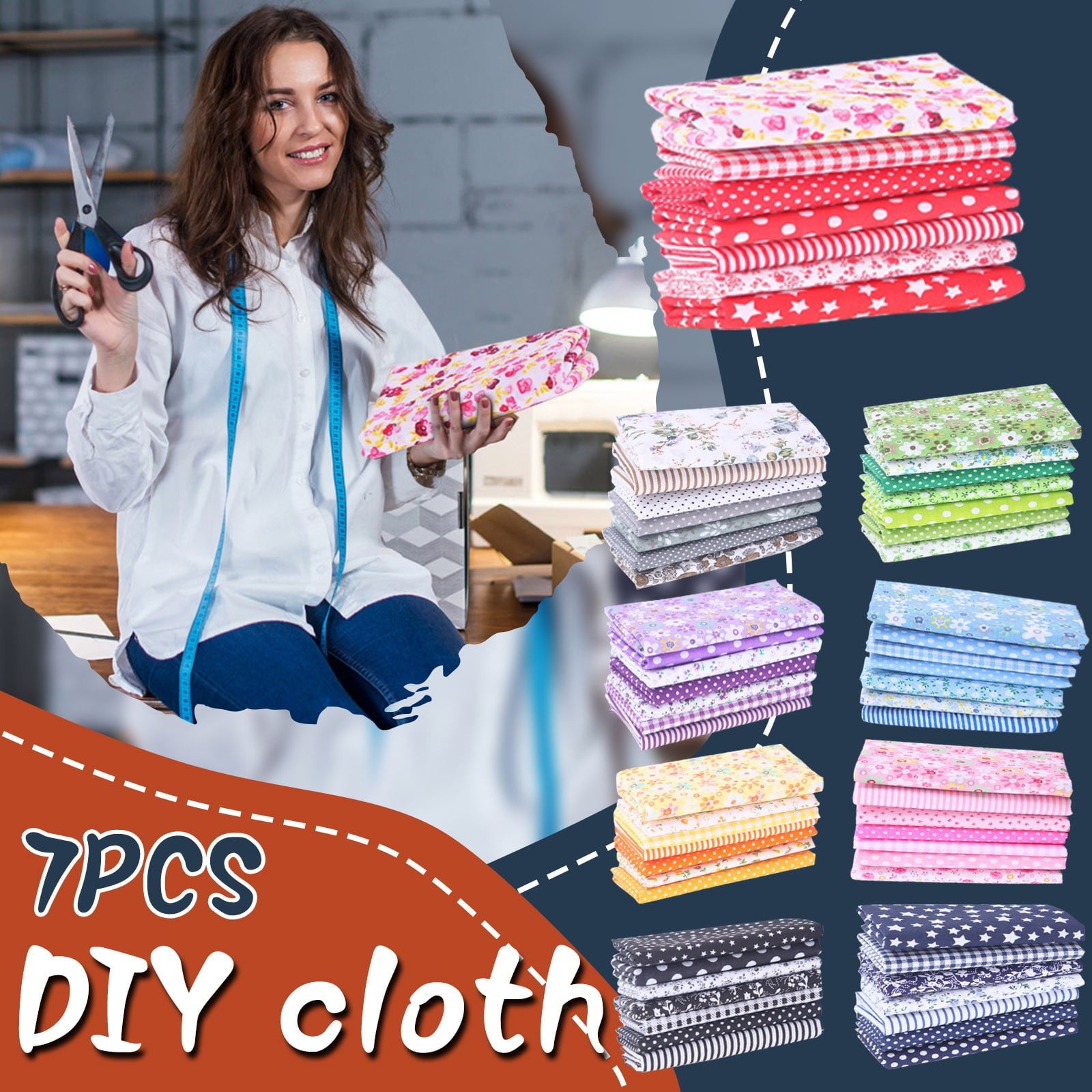 Tdoenbutw clearance Cotton Crafts Fabric Bundle Patchwork Squares Quilting Sewing Patchwork DIY 7PCS 7PC DIY V1189-LWWAL-20260325-00036