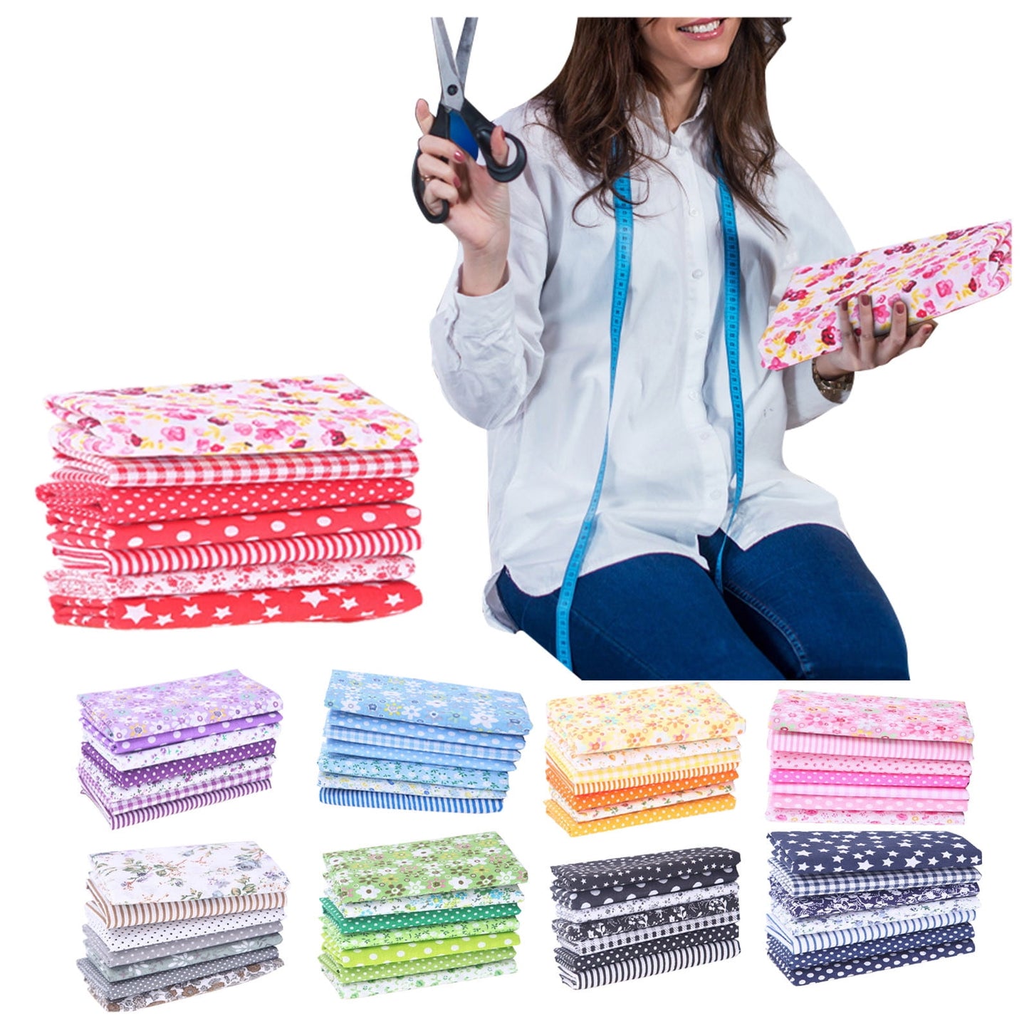 Tdoenbutw clearance Cotton Crafts Fabric Bundle Patchwork Squares Quilting Sewing Patchwork DIY 7PCS 7PC DIY V1189-LWWAL-20260325-00041