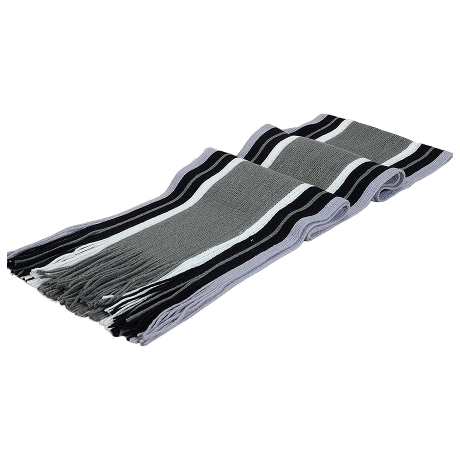 Men's Winter Scarf - Classic Striped Tassel Edge Soft Warm Scarf, Woolen Yarn Knitted Scarf Grey V1189-LWWAL-20260325-00054
