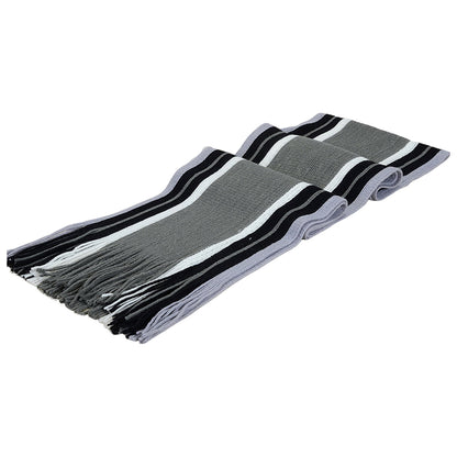 Men's Winter Scarf - Classic Striped Tassel Edge Soft Warm Scarf, Woolen Yarn Knitted Scarf Grey V1189-LWWAL-20260325-00054