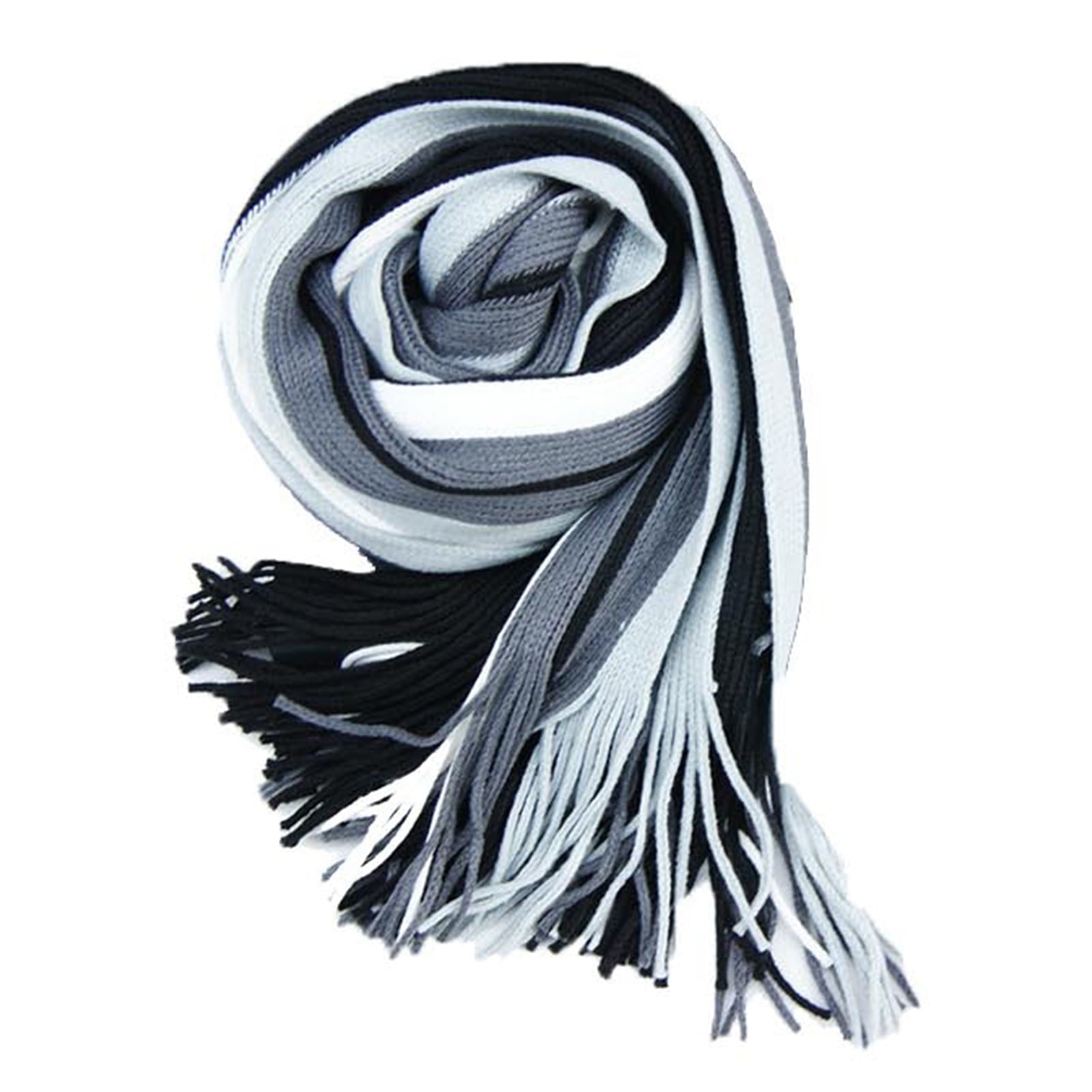 Men's Winter Scarf - Classic Striped Tassel Edge Soft Warm Scarf, Woolen Yarn Knitted Scarf Grey V1189-LWWAL-20260325-00054