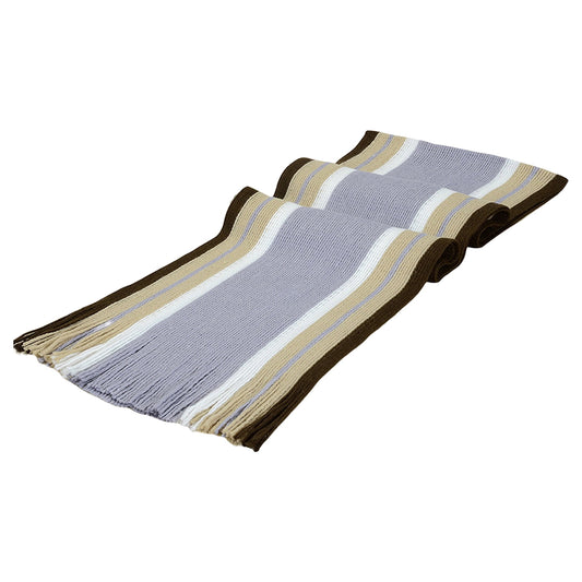 Men's Winter Scarf - Classic Striped Tassel Edge Soft Warm Scarf, Woolen Yarn Knitted Scarf Light Grey V1189-LWWAL-20260325-00055