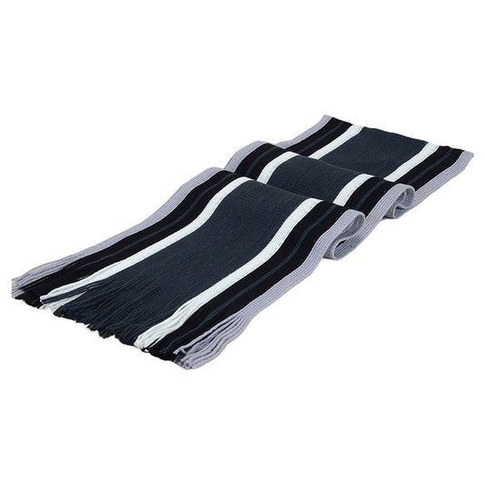 Men's Winter Scarf - Classic Striped Tassel Edge Soft Warm Scarf, Woolen Yarn Knitted Scarf Navy Blue V1189-LWWAL-20260325-00056