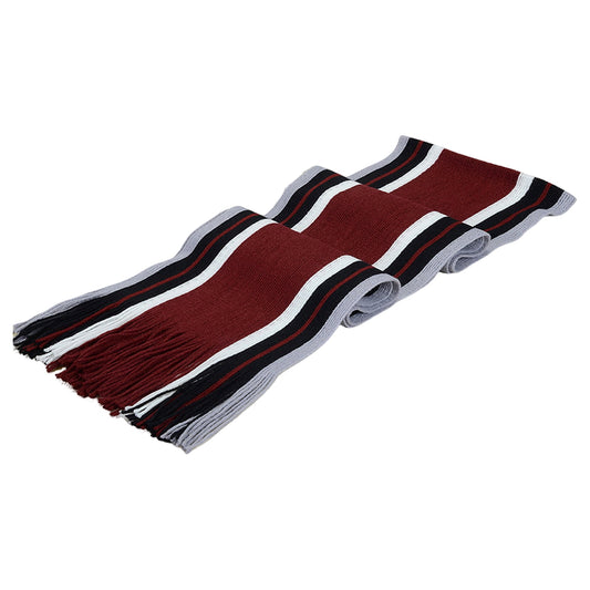 Men's Winter Scarf - Classic Striped Tassel Edge Soft Warm Scarf, Woolen Yarn Knitted Scarf Wine Red V1189-LWWAL-20260325-00059