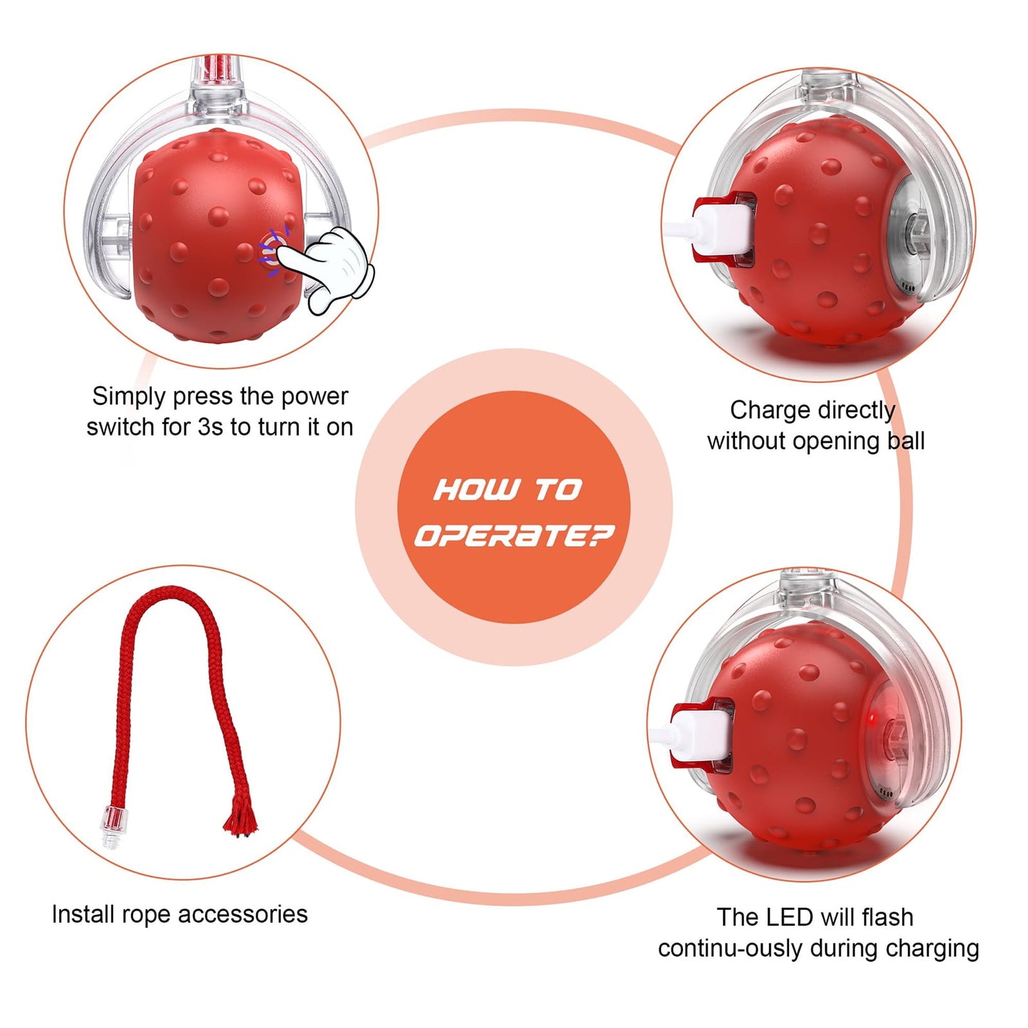 Interactive Cat Toy Ball - Smart Automatic Play with 3 Modes, Durable Silicone Material Red V1189-LWWAL-20260325-00065