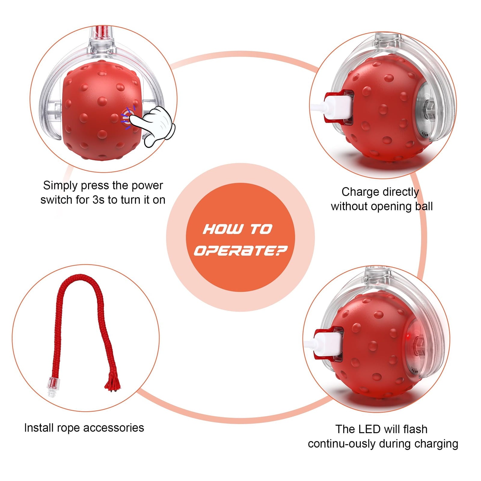 Interactive Cat Toy Ball - Smart Automatic Play with 3 Modes, Durable Silicone Material Red V1189-LWWAL-20260325-00065