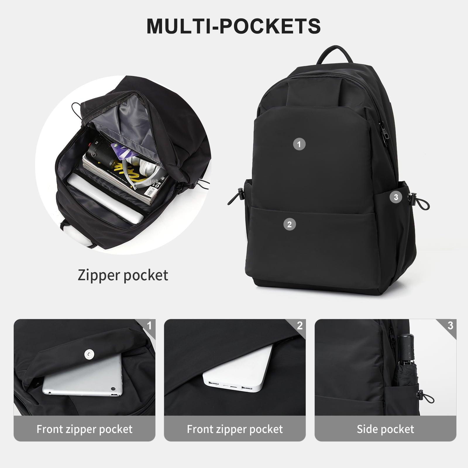 BJLFS Unisex Lightweight Water-Resistant Backpack Black V1189-LWWAL-20260325-00066