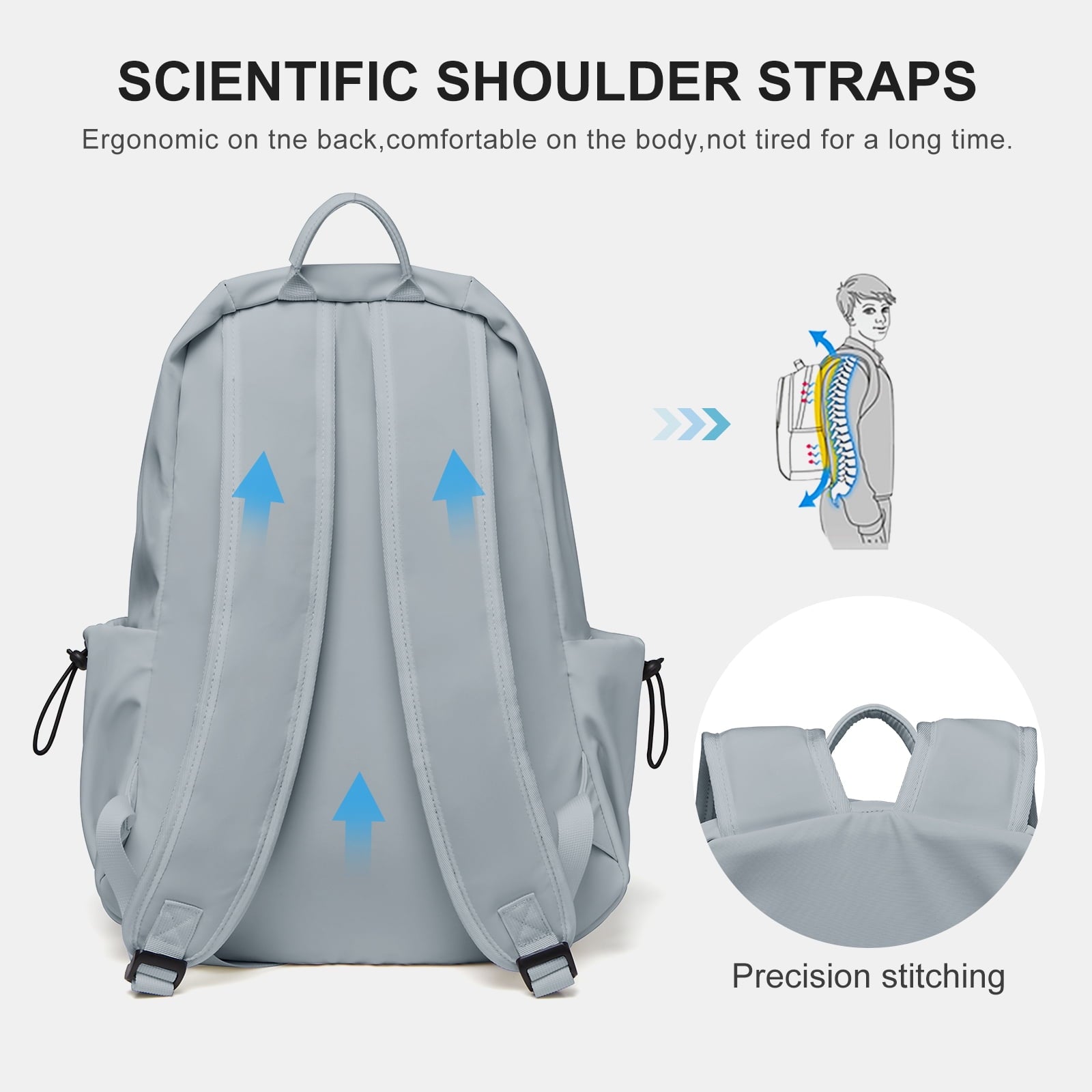 BJLFS Unisex Lightweight Water-Resistant Backpack, Black Blue V1189-LWWAL-20260325-00067