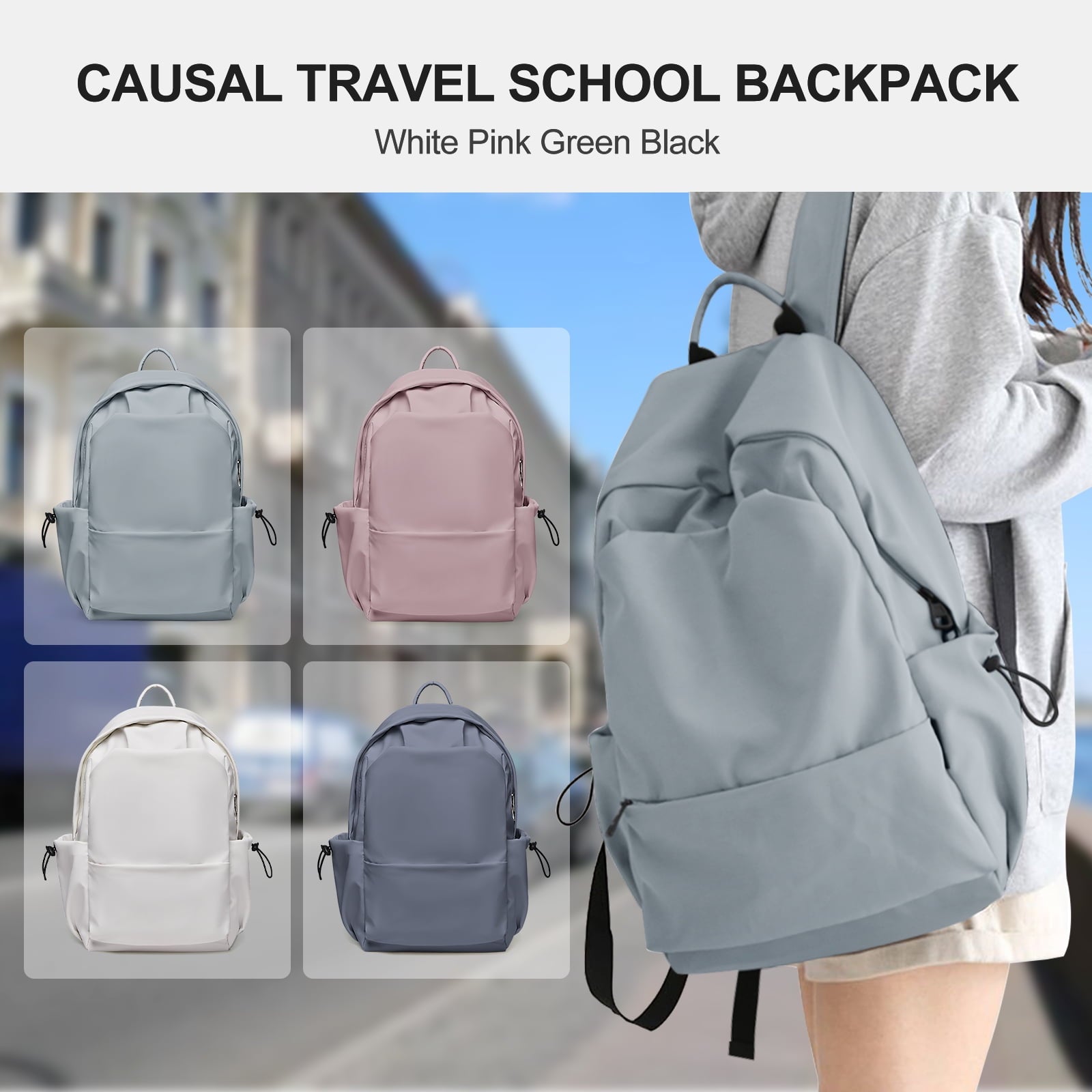 BJLFS Unisex Lightweight Water-Resistant Backpack, Black Blue V1189-LWWAL-20260325-00067