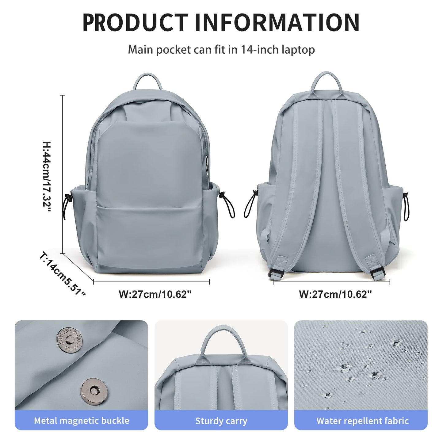BJLFS Unisex Lightweight Water-Resistant Backpack, Black Blue V1189-LWWAL-20260325-00067