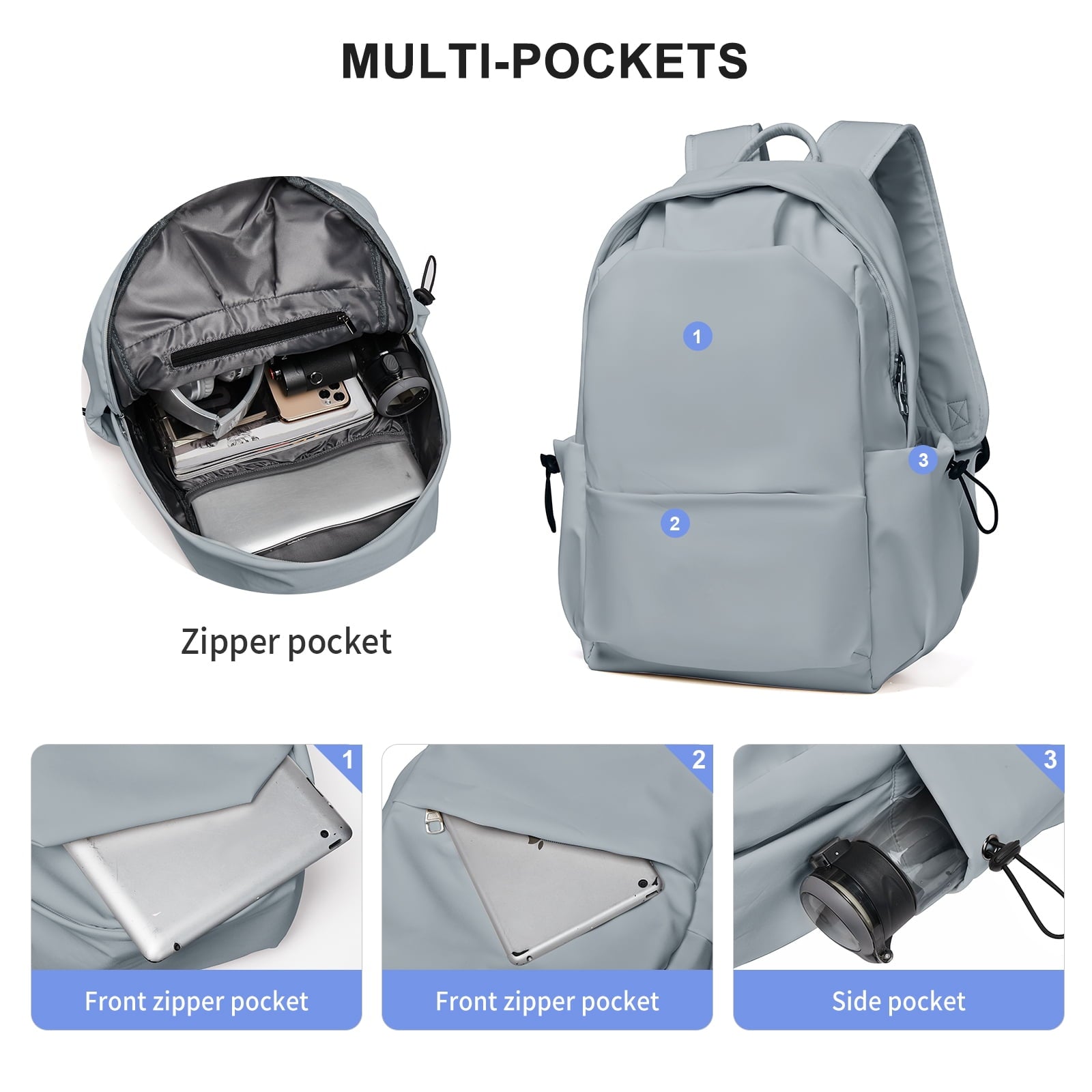 BJLFS Unisex Lightweight Water-Resistant Backpack, Black Blue V1189-LWWAL-20260325-00067
