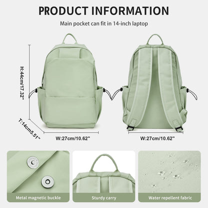 BJLFS Unisex Lightweight Water-Resistant Backpack, Black Light Green V1189-LWWAL-20260325-00069
