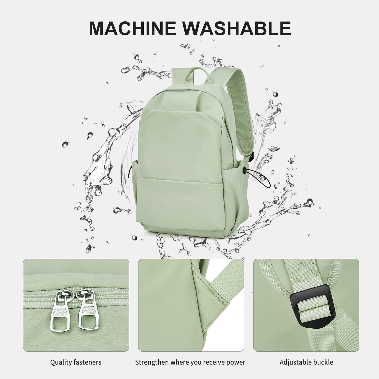 BJLFS Unisex Lightweight Water-Resistant Backpack, Black Light Green V1189-LWWAL-20260325-00069