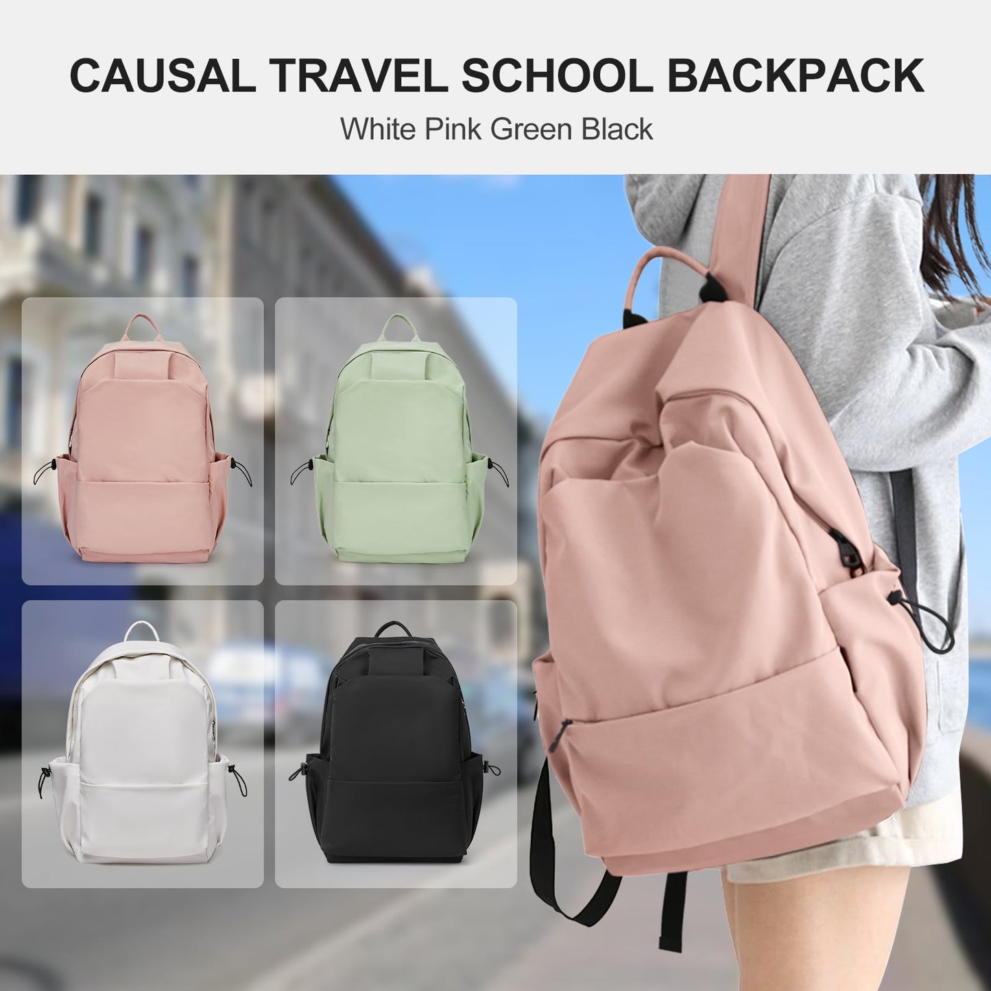 BJLFS Unisex Lightweight Water-Resistant Backpack, Black Pink V1189-LWWAL-20260325-00070