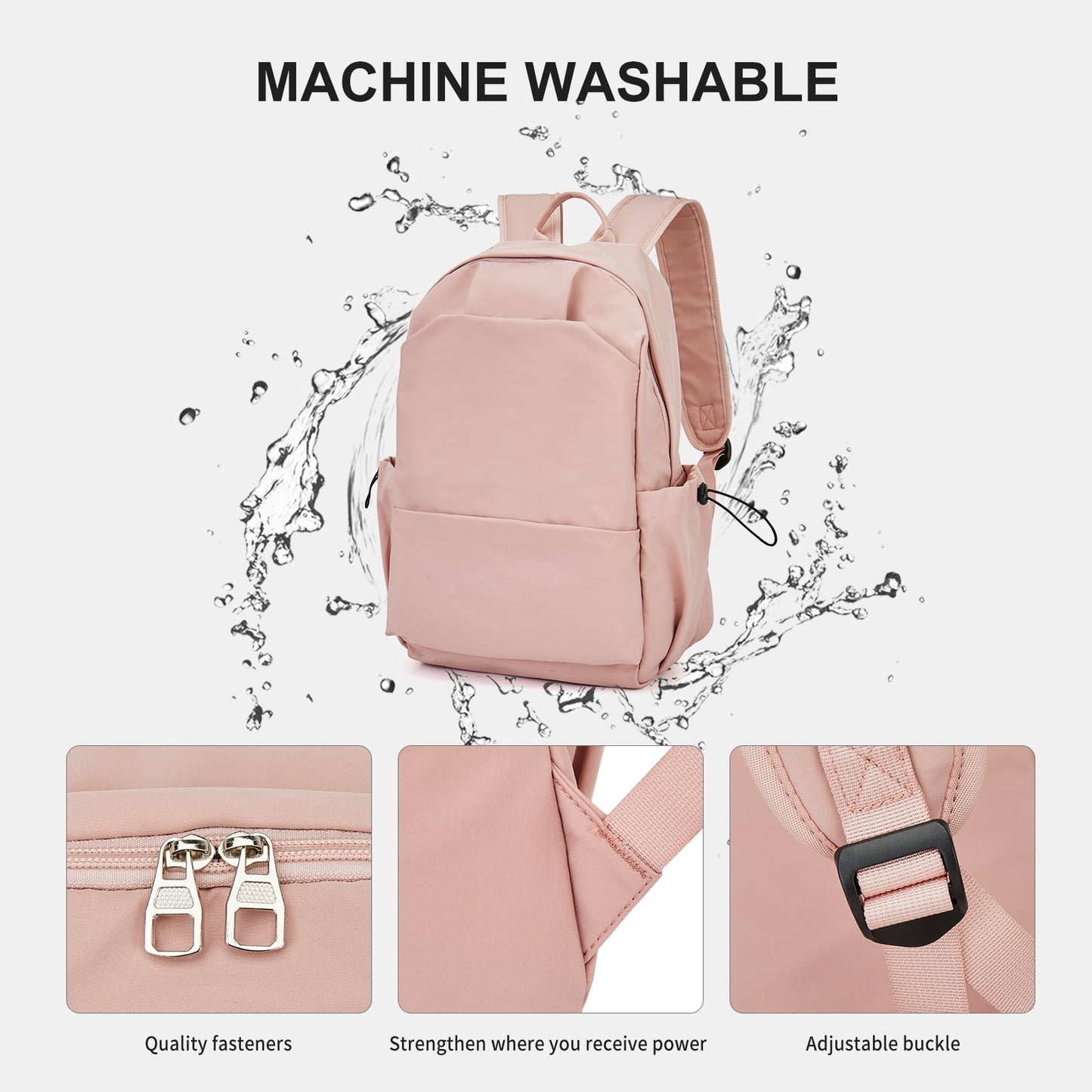 BJLFS Unisex Lightweight Water-Resistant Backpack, Black Pink V1189-LWWAL-20260325-00070