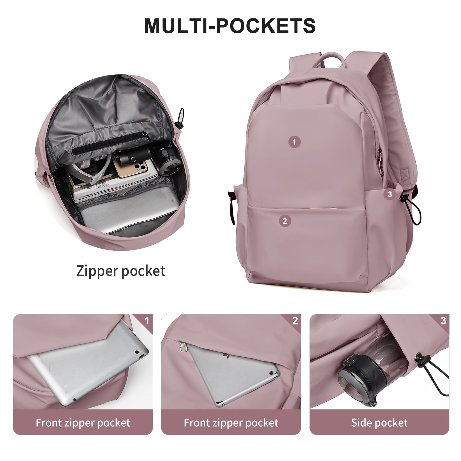 BJLFS Unisex Lightweight Water-Resistant Backpack, Black Purple V1189-LWWAL-20260325-00071