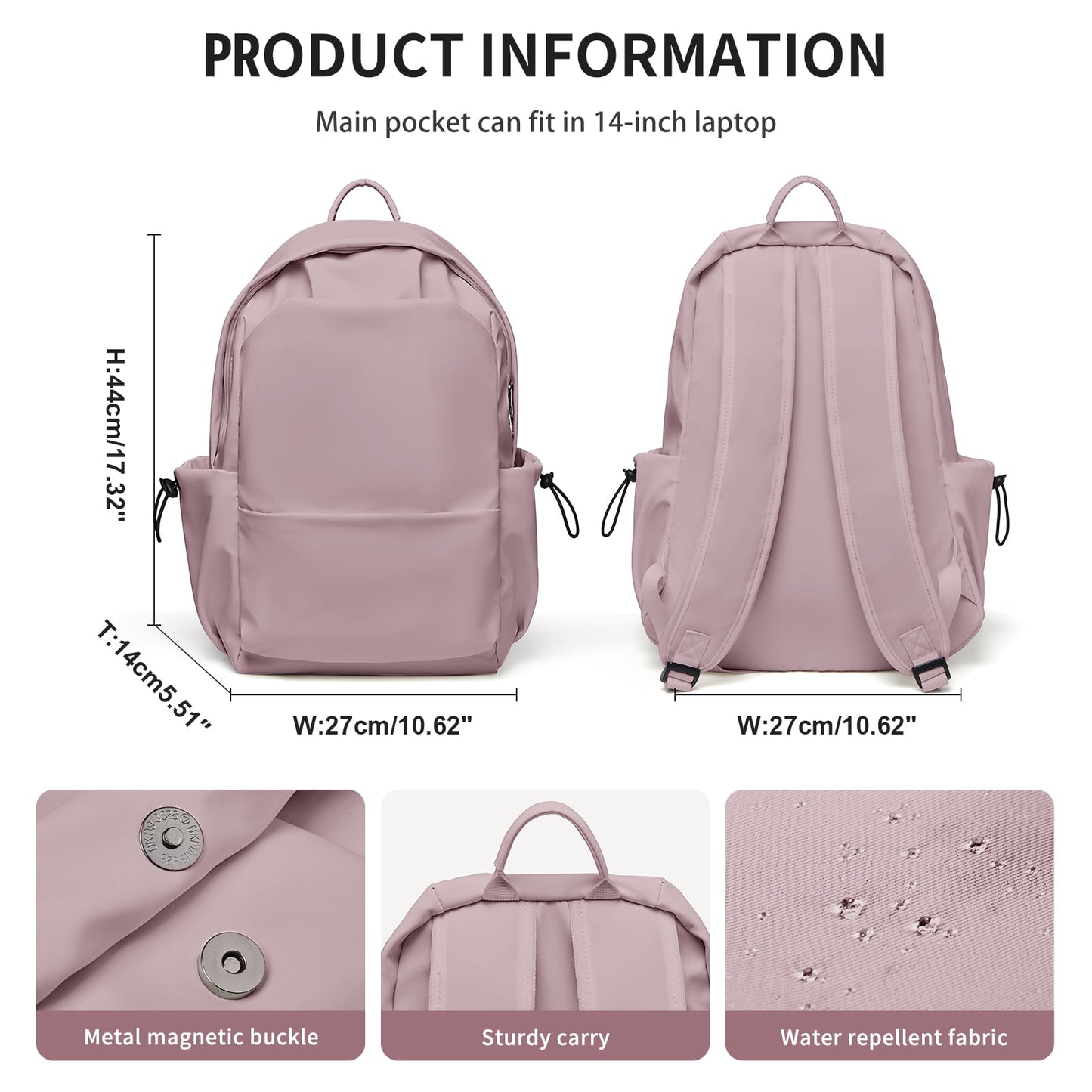 BJLFS Unisex Lightweight Water-Resistant Backpack, Black Purple V1189-LWWAL-20260325-00071
