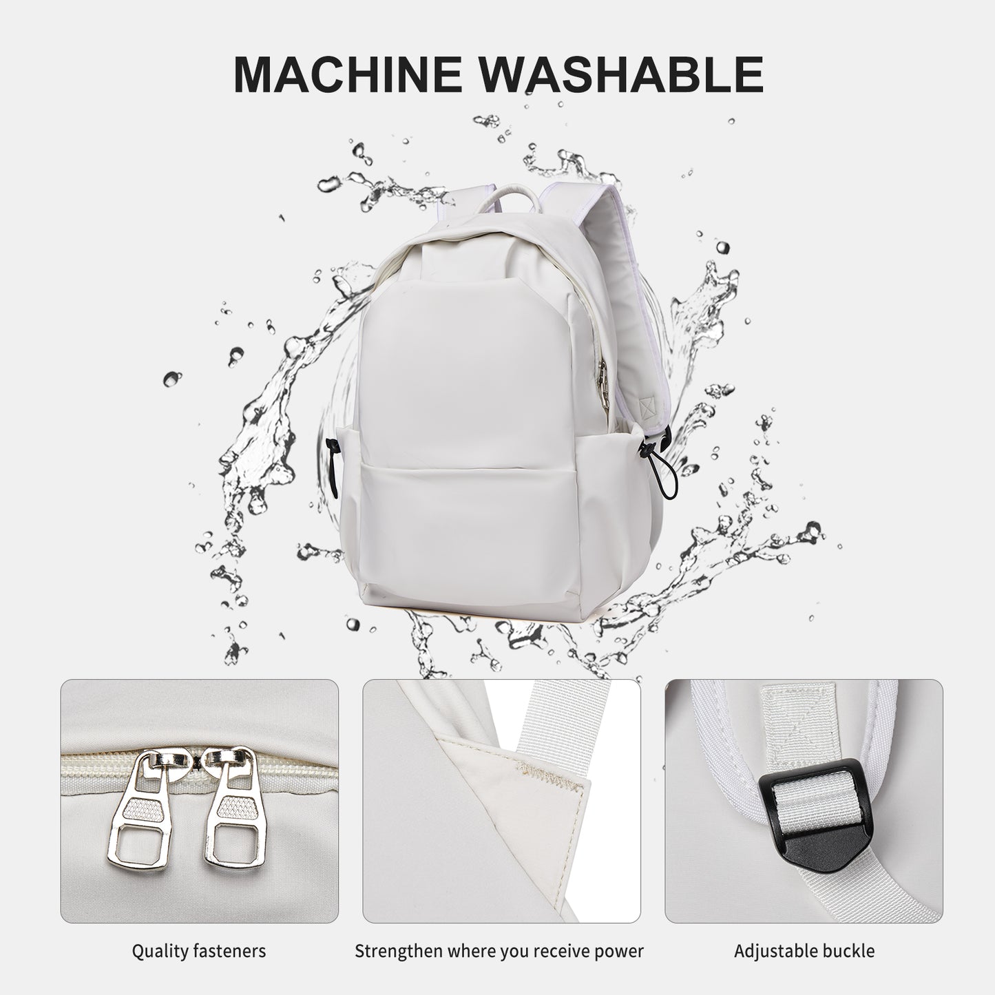 BJLFS Unisex Lightweight Water-Resistant Backpack, Black White V1189-LWWAL-20260325-00072