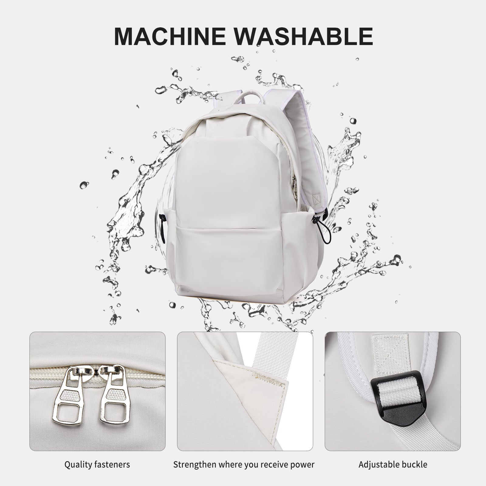 BJLFS Unisex Lightweight Water-Resistant Backpack, Black White V1189-LWWAL-20260325-00072