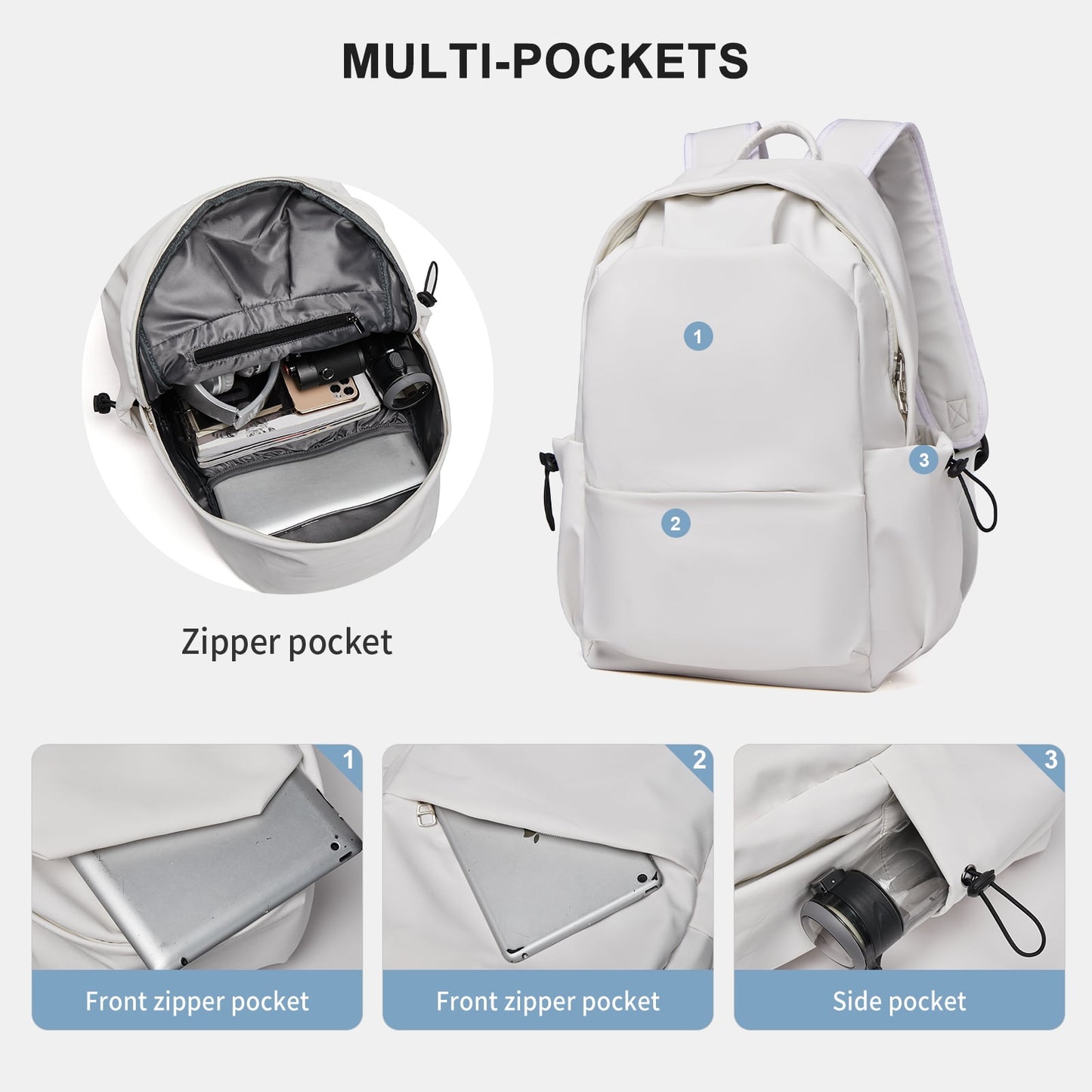 BJLFS Unisex Lightweight Water-Resistant Backpack, Black White V1189-LWWAL-20260325-00072
