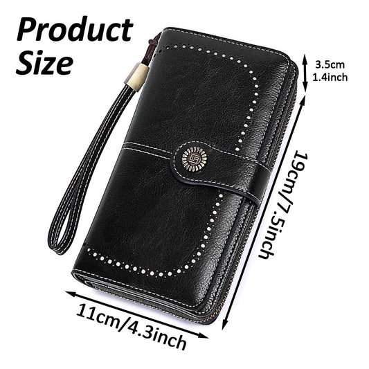Leather Wallet Women Rfid Blocking Large Capacity, Zip Around Long Wallet - Pu Phone Clutch Purse, Trifold V1189-LWWAL-20260325-00077
