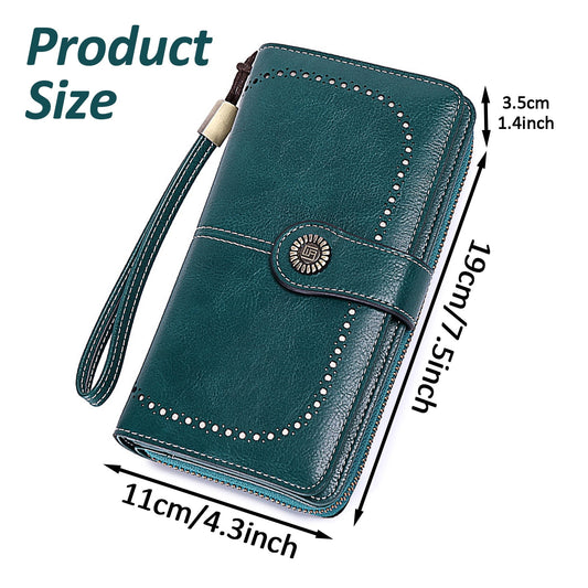 Leather Wallet Women Rfid Blocking Large Capacity, Zip Around Long Wallet - Pu Phone Clutch Purse, Trifold V1189-LWWAL-20260325-00078