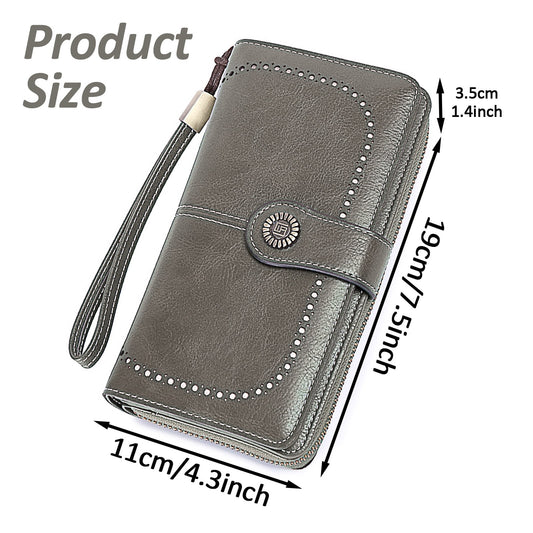 Leather Wallet Women Rfid Blocking Large Capacity, Zip Around Long Wallet - Pu Phone Clutch Purse, Trifold V1189-LWWAL-20260325-00080