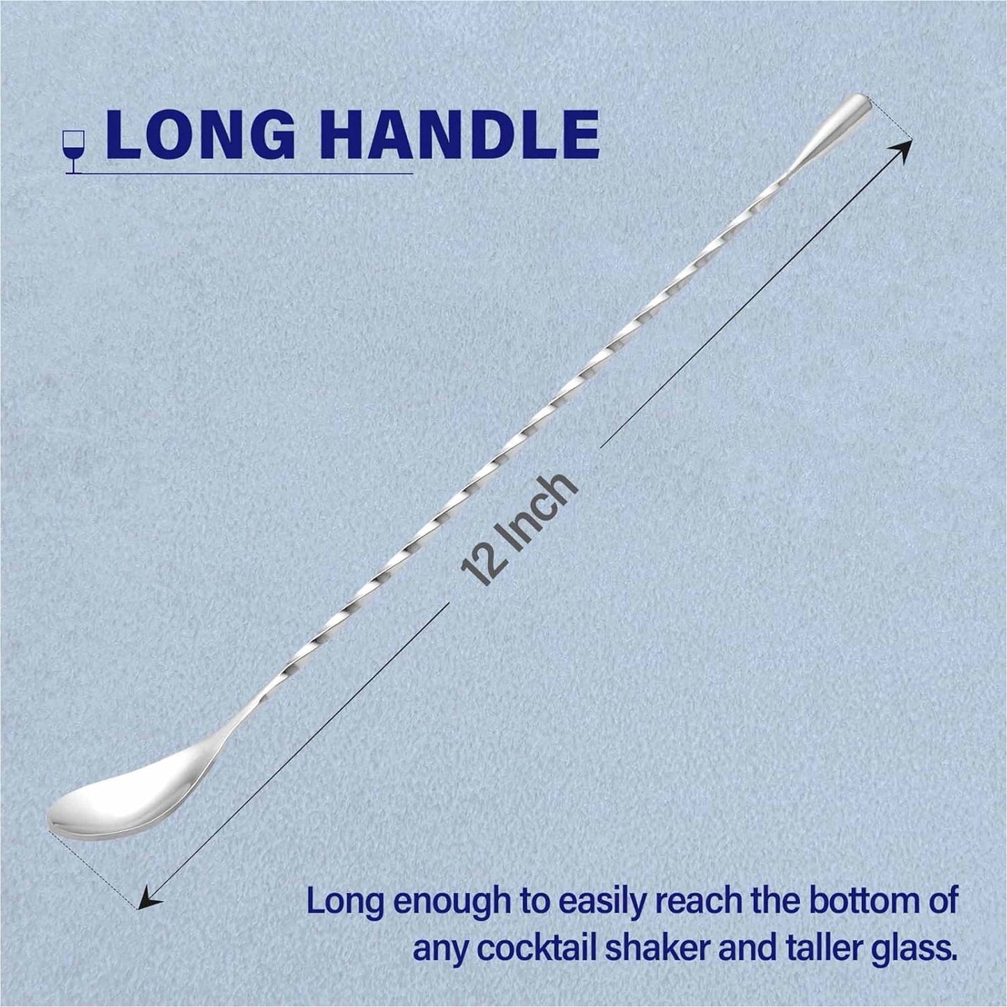 Bar Spoon Cocktail Mixing Stirrers for Drink, Stainless Steel 12 Inches Long Handle, Silver 4 Pieces V1189-LWWAL-20260325-00101