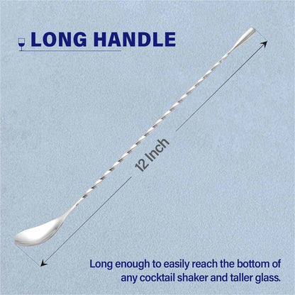 Bar Spoon Cocktail Mixing Stirrers for Drink, Stainless Steel 12 Inches Long Handle, Silver 4 Pieces V1189-LWWAL-20260325-00101