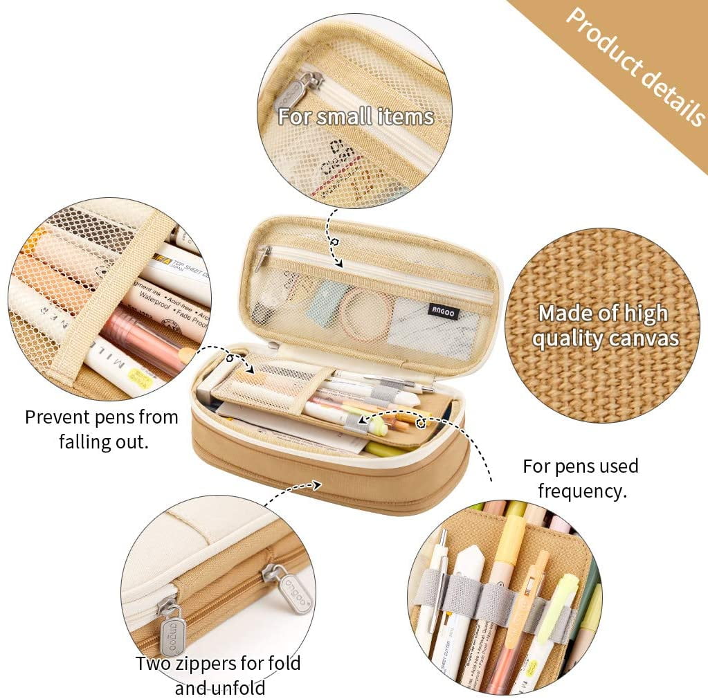 CICIMELON Big Capacity Pencil Pen Case Large Storage Pencil Bag Pouch Organizer (Purple) Khaki V1189-LWWAL-20260325-00185