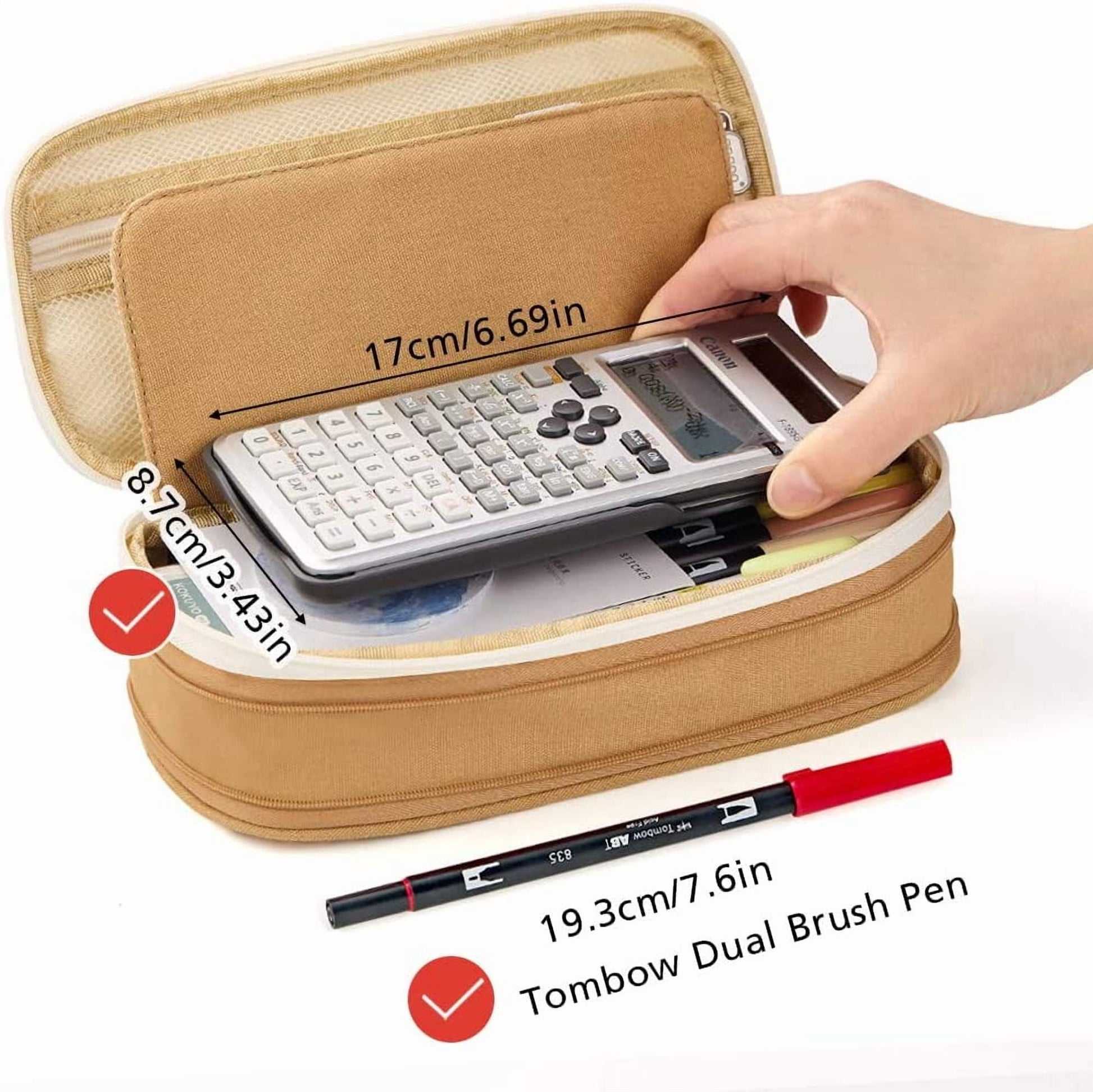 CICIMELON Big Capacity Pencil Pen Case Large Storage Pencil Bag Pouch Organizer (Purple) Khaki V1189-LWWAL-20260325-00185