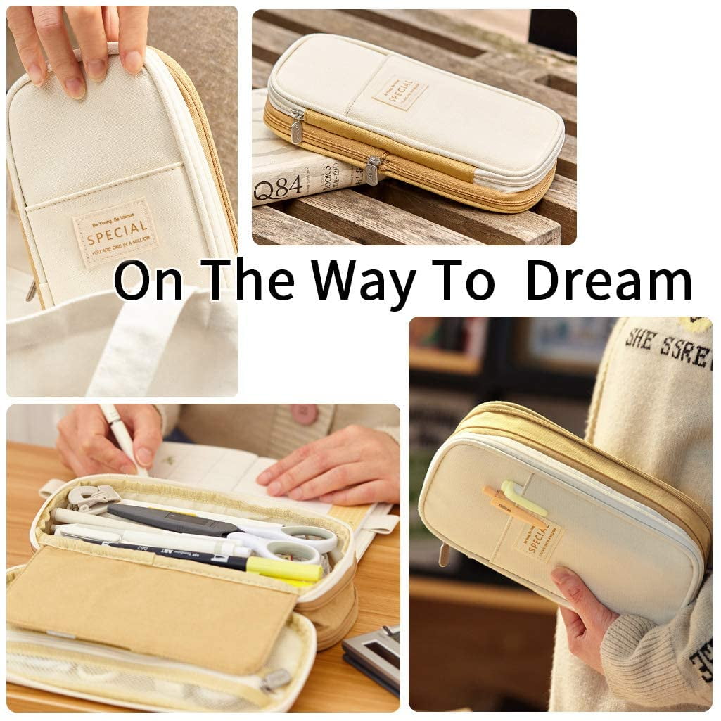 CICIMELON Big Capacity Pencil Pen Case Large Storage Pencil Bag Pouch Organizer (Purple) Khaki V1189-LWWAL-20260325-00185